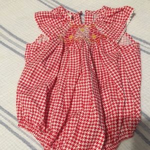 Red and yellow smocked bubble with angel wings